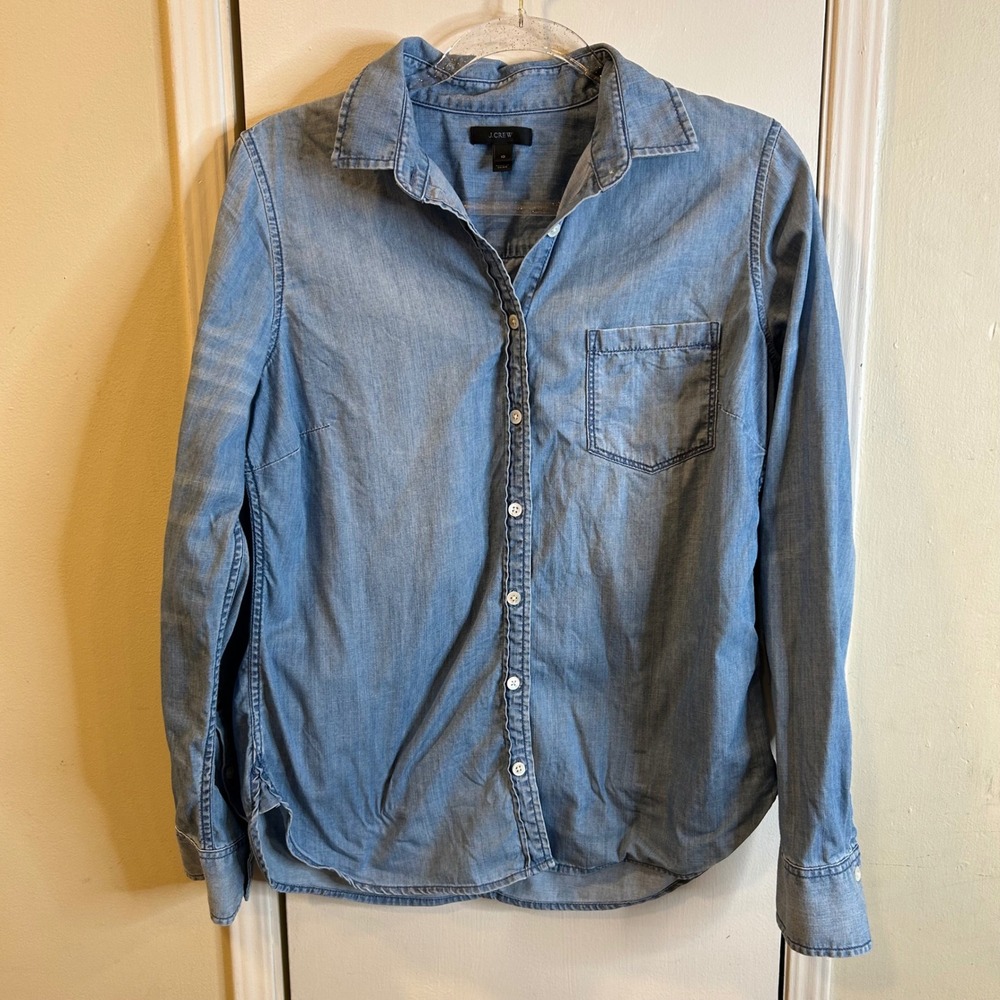 J.Crew Womens Long Sleeve Chambray Button Down Shirt Light Wash Blue Size 10